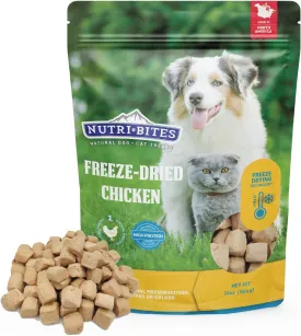 Nutri Bites Freeze Dried Chicken Dog & Cat Treats | Healthy Pet Training Treats or Food Topper | All Natural, 1 Single Animal Protein, High Protein | Premium Bulk Value Pack, 22 oz