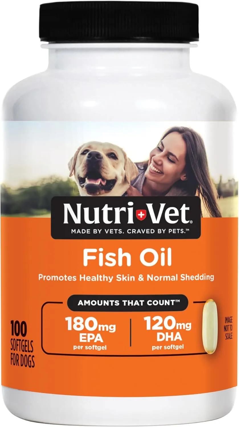 Nutri-Vet Fish Oil Supplement for Dogs, Omega 3, Fish Oil for Dogs, Pet Supplies, Pet Vitamins and Supplements, EPA DHA Formula, Puppy Vitamins, Shed Control, New Puppy Essentials, 100 Count