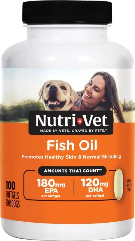 Nutri-Vet Fish Oil Supplement for Dogs, Omega 3, Fish Oil for Dogs, Pet Supplies, Pet Vitamins and Supplements, EPA DHA Formula, Puppy Vitamins, Shed Control, New Puppy Essentials, 100 Count