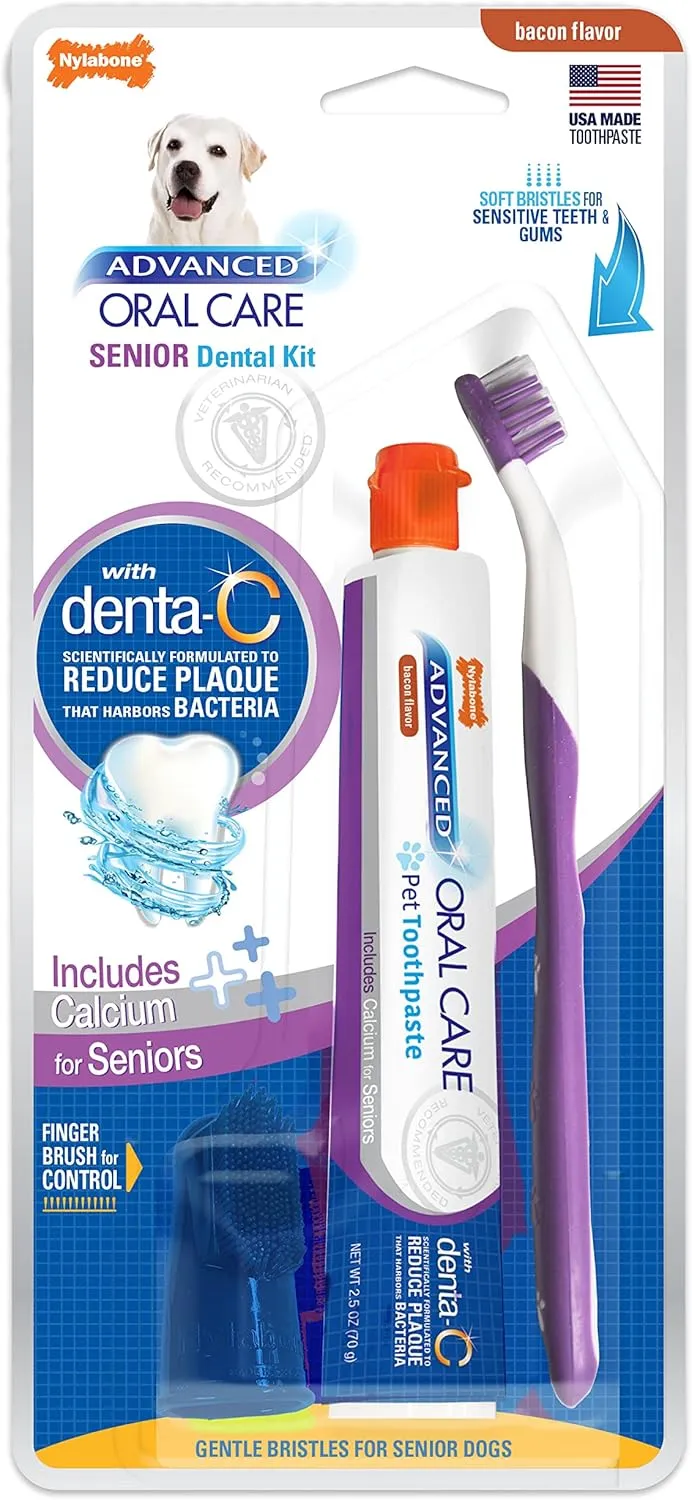 Nylabone Advanced Oral Care Senior Dog Dental Kit Bacon Flavor Small