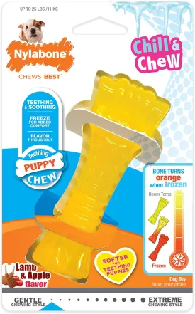 Nylabone Freezer Knuckle Bone Puppy Chew Toy, Soothing Teething Toys for Puppies, Color Changing, Lamb & Apple Flavor, Small - Up to 25 lbs, 1 Count