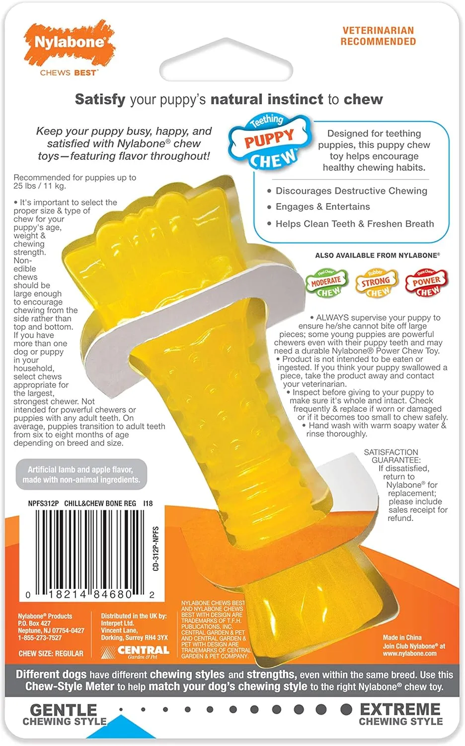 Nylabone Freezer Knuckle Bone Puppy Chew Toy, Soothing Teething Toys for Puppies, Color Changing, Lamb & Apple Flavor, Small - Up to 25 lbs, 1 Count