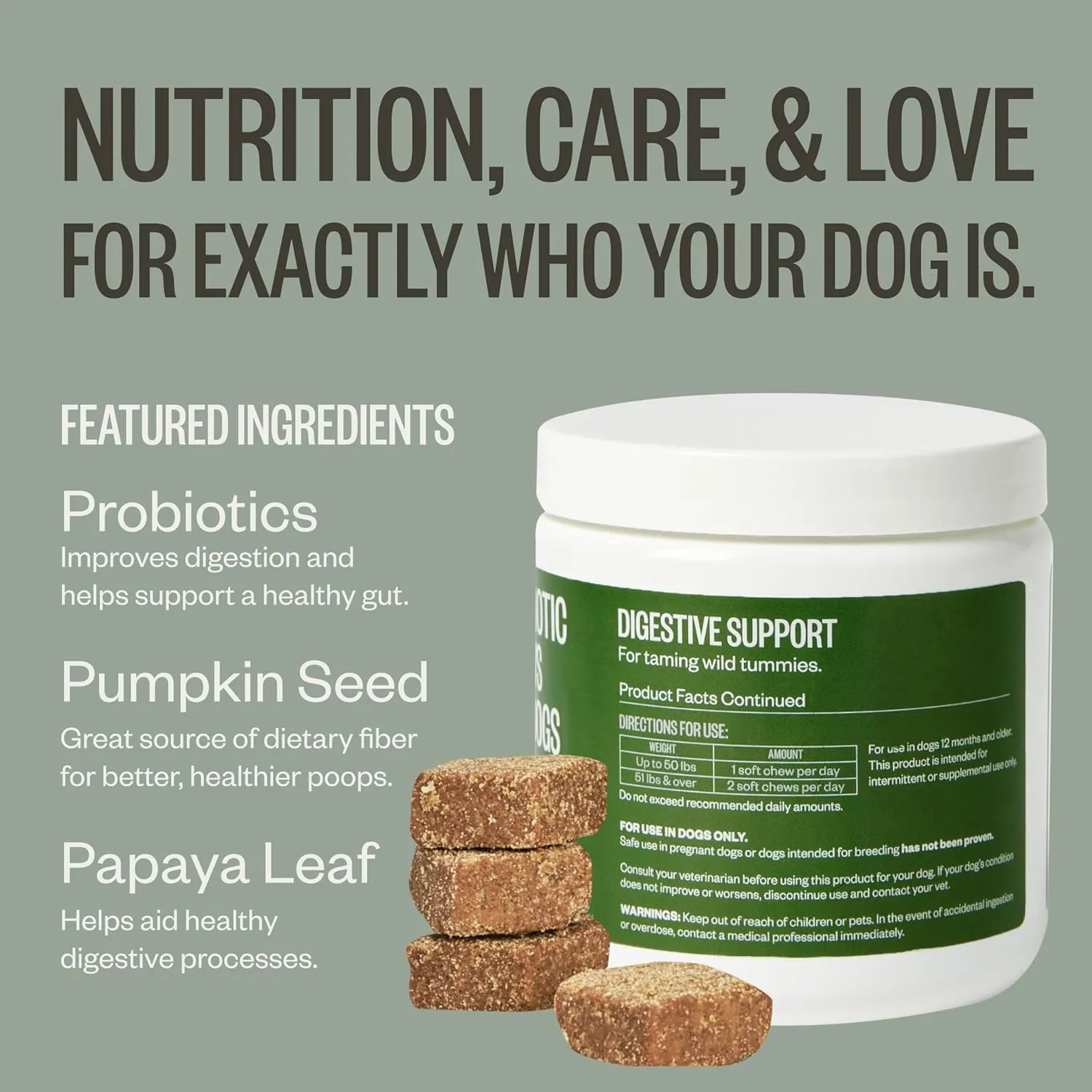 Ollie Belly Rubs, Probiotic Dog Chews, Digestive Health, Natural Ingredients, for Upset Stomach Relief, Appx. 60 Count