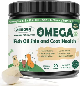 Omega 3 Fish Oil for Dogs, Dog Fish Oil Powder, Wild Caught Fish Oil, EPA&DHA, Krill Oil, Kelp, Skin and Coat Supplement, Anti Itch & Shedding, Support Dry Skin, Joint Health, Dog Allergy Relief