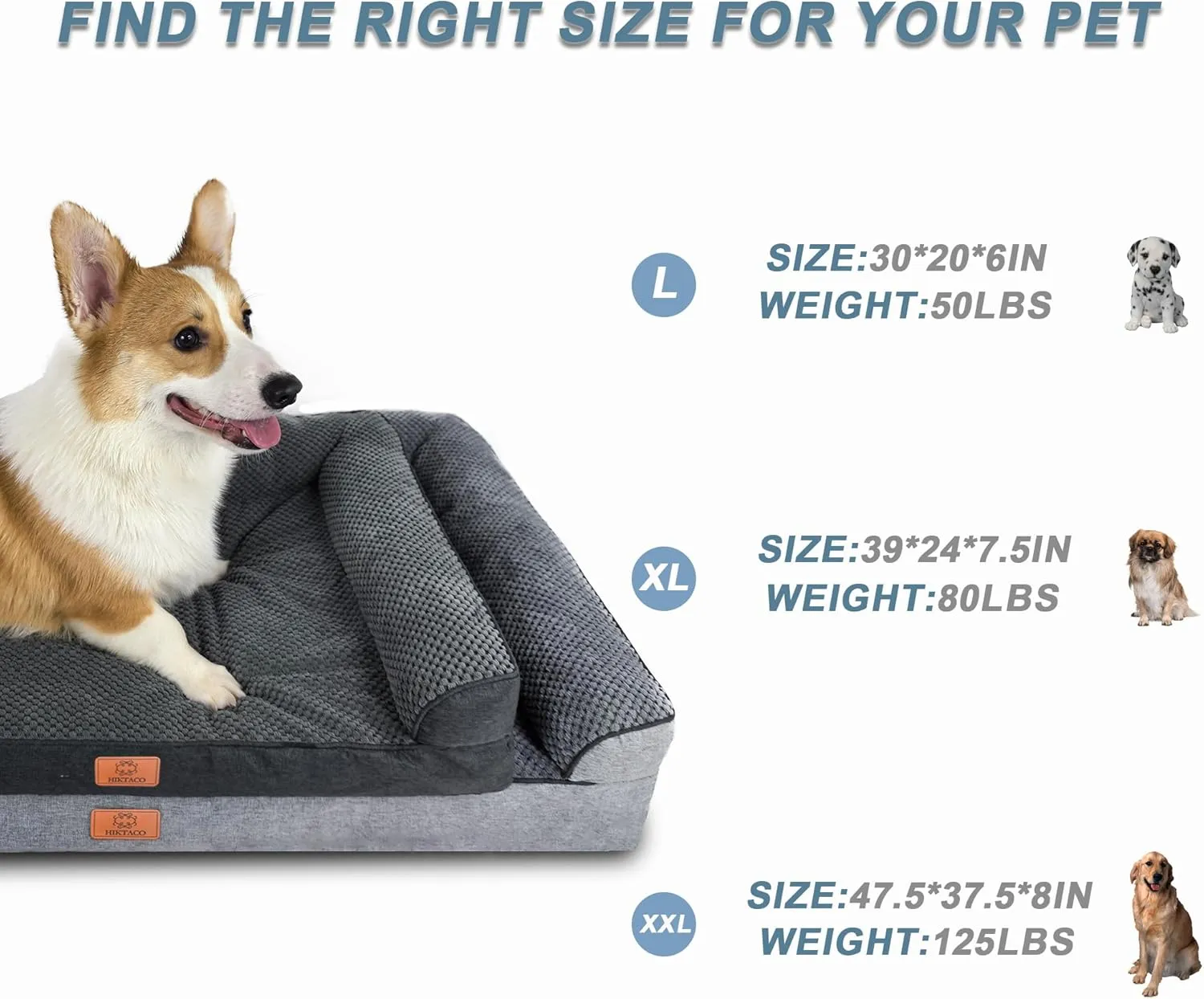 Orthopedic Dog Bed Large Sized Dog Waterproof Lining & Non-Skid Bottom Memory Foam Washable Removable Cover for Large Dogs Bed Couch with Sides X-Large-39''*24''(Grey)