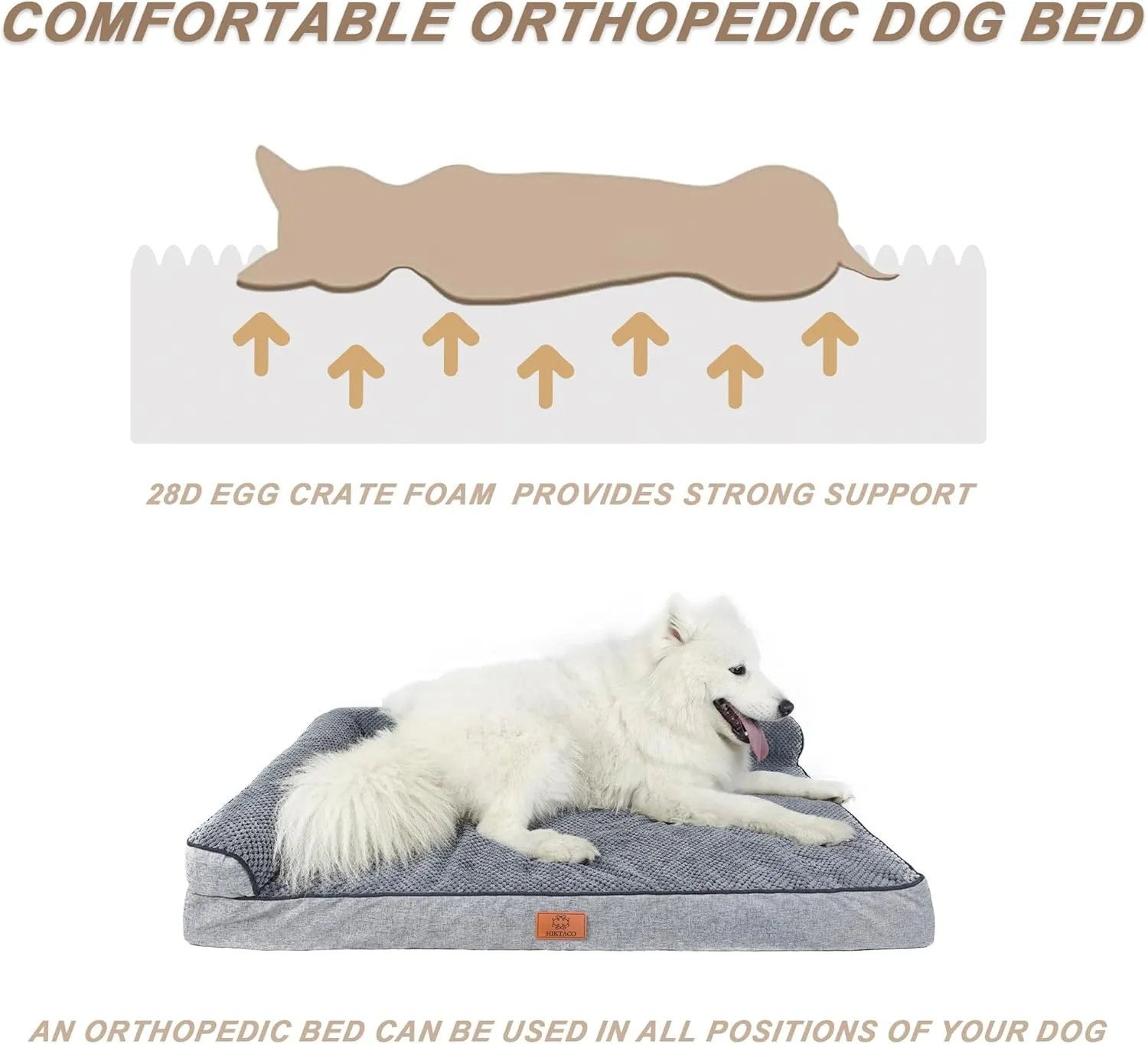 Orthopedic Dog Bed Large Sized Dog Waterproof Lining & Non-Skid Bottom Memory Foam Washable Removable Cover for Large Dogs Bed Couch with Sides X-Large-39''*24''(Grey)