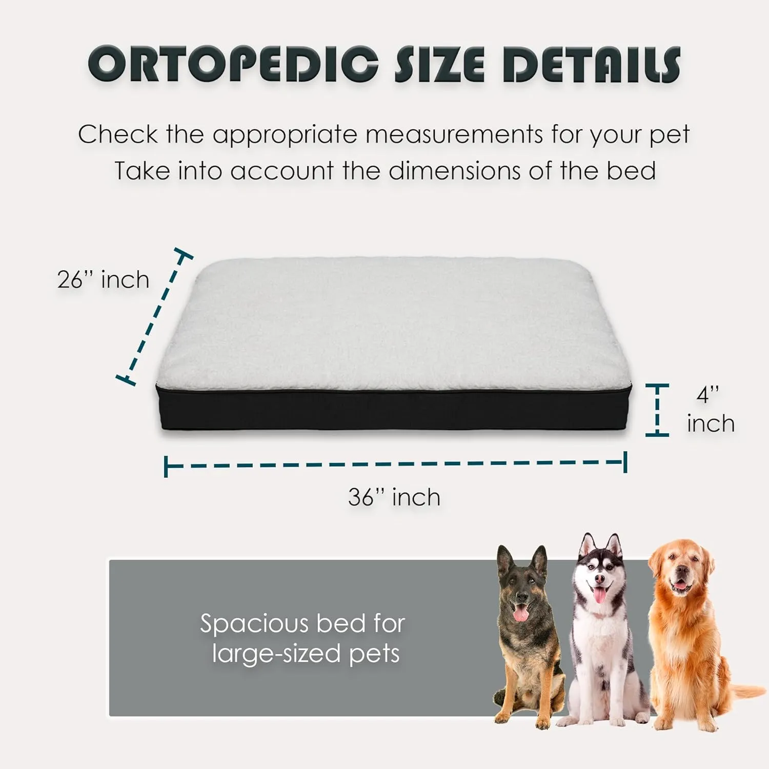 Orthopedic Dog Bed, Memory Foam Revisable Two Side with Washable Removable Cover,Large, 36x26