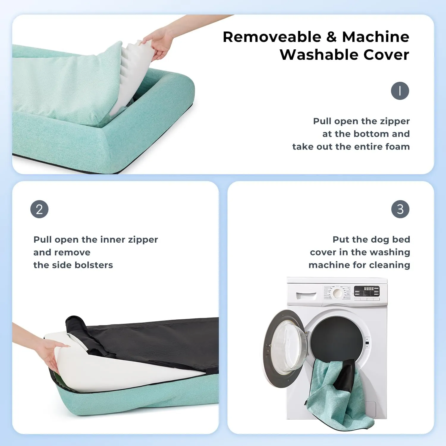 Orthopedic Large Dog Bed for Large Sized Dogs - Washable Dog Sofa Bed with Removable Supportive Foam Bolster, Linen Waterproof Cover & Non Skid Bottom, Green
