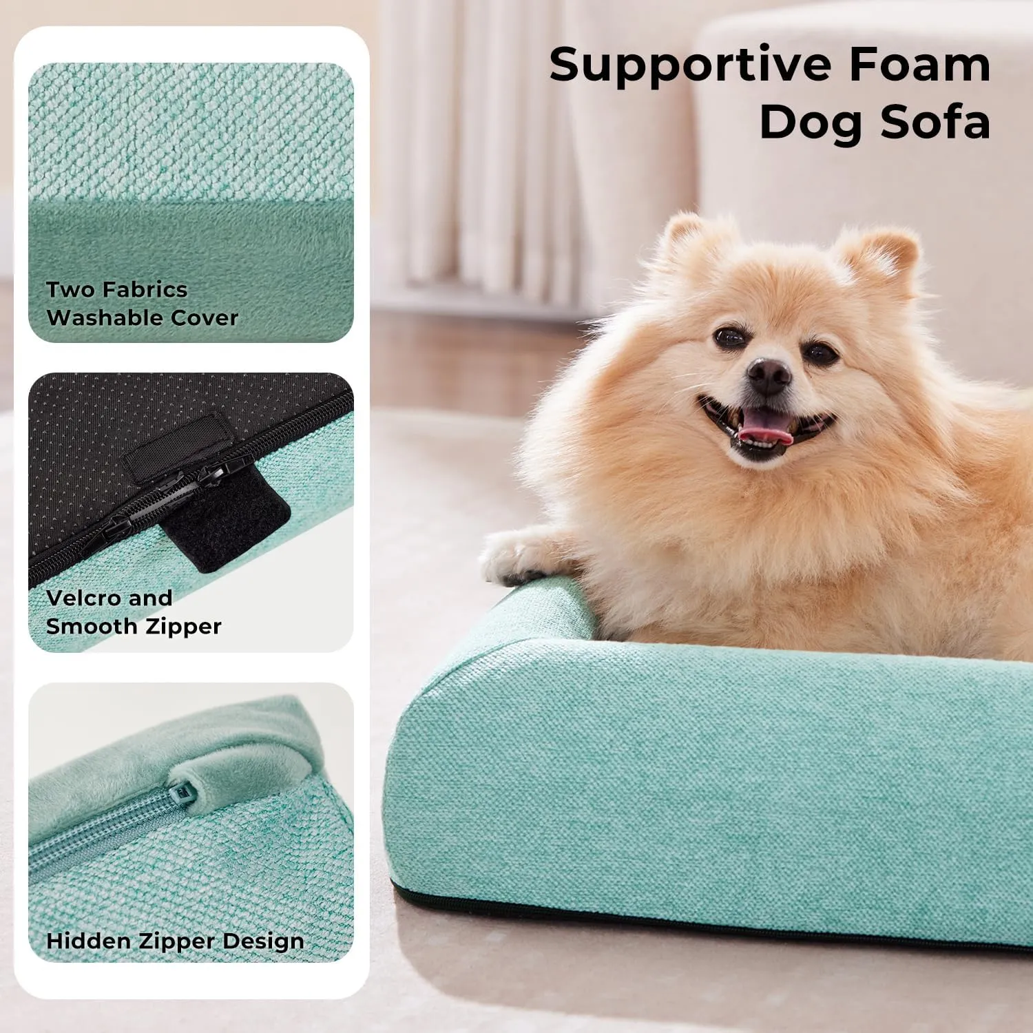 Orthopedic Large Dog Bed for Large Sized Dogs - Washable Dog Sofa Bed with Removable Supportive Foam Bolster, Linen Waterproof Cover & Non Skid Bottom, Green