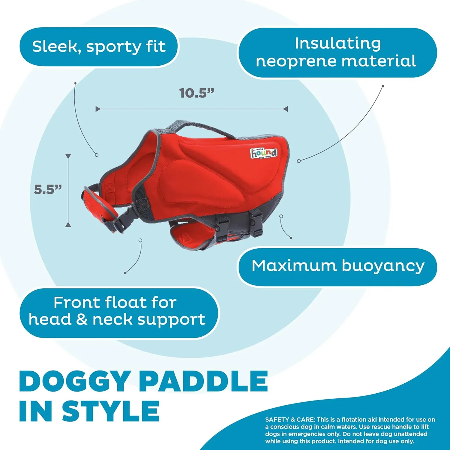 Outward Hound Dawson Swim Dog Life Jacket, High-Performance Neoprene Dog Life Vest for Swimming, Boating, and Water Safety, Small, Red