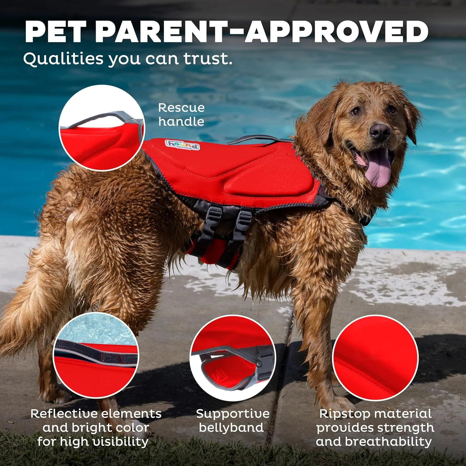 Outward Hound Dawson Swim Dog Life Jacket, High-Performance Neoprene Dog Life Vest for Swimming, Boating, and Water Safety, Small, Red