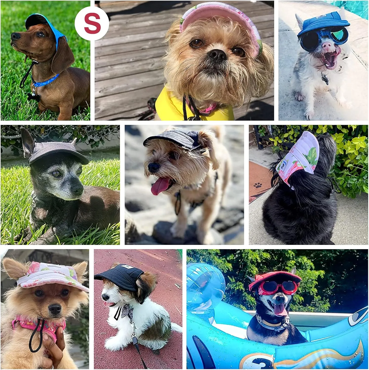Pawaboo Dog Baseball Cap, Adjustable Dog Outdoor Sport Sun Protection Baseball Hat Cap Visor Sunbonnet Outfit with Ear Holes for Puppy Small Dogs, Small, Red