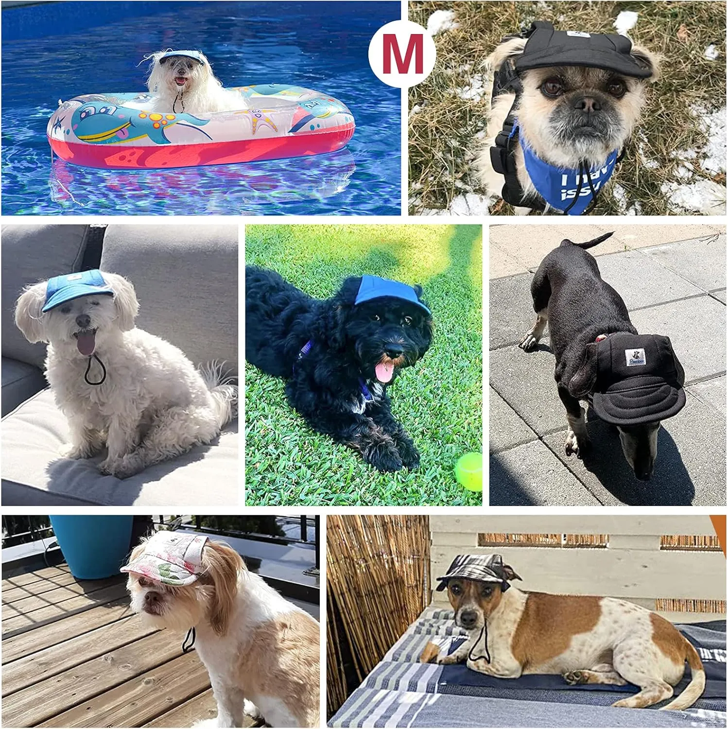 Pawaboo Dog Baseball Cap, Adjustable Dog Outdoor Sport Sun Protection Baseball Hat Cap Visor Sunbonnet Outfit with Ear Holes for Puppy Small Dogs, Small, Red