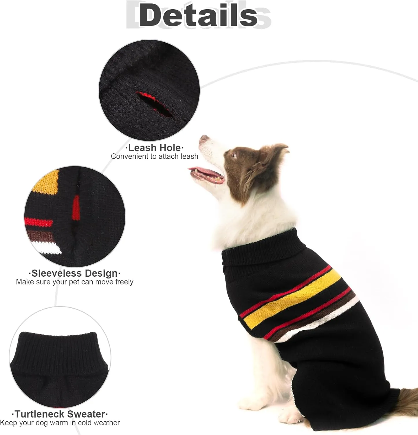 PAWCHIE Dog Sweater for Large Size Dog Girls Boys, Warm Coat Turtleneck Thick Dog Clothes with Leash Hole, Stretchy Knitted Dog Outfit for Small to Large Doggy Puppy Cat, Black L