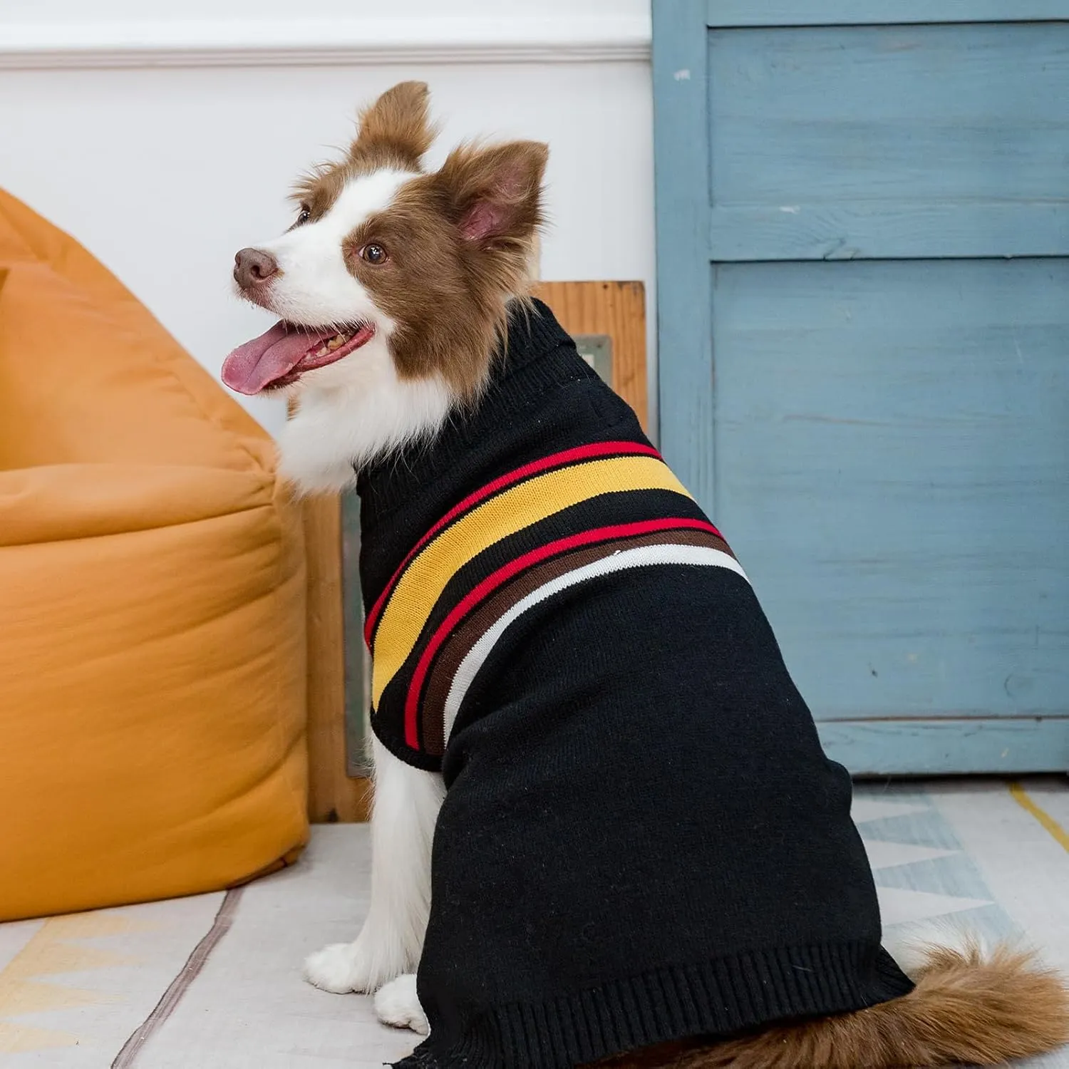 PAWCHIE Dog Sweater for Large Size Dog Girls Boys, Warm Coat Turtleneck Thick Dog Clothes with Leash Hole, Stretchy Knitted Dog Outfit for Small to Large Doggy Puppy Cat, Black L