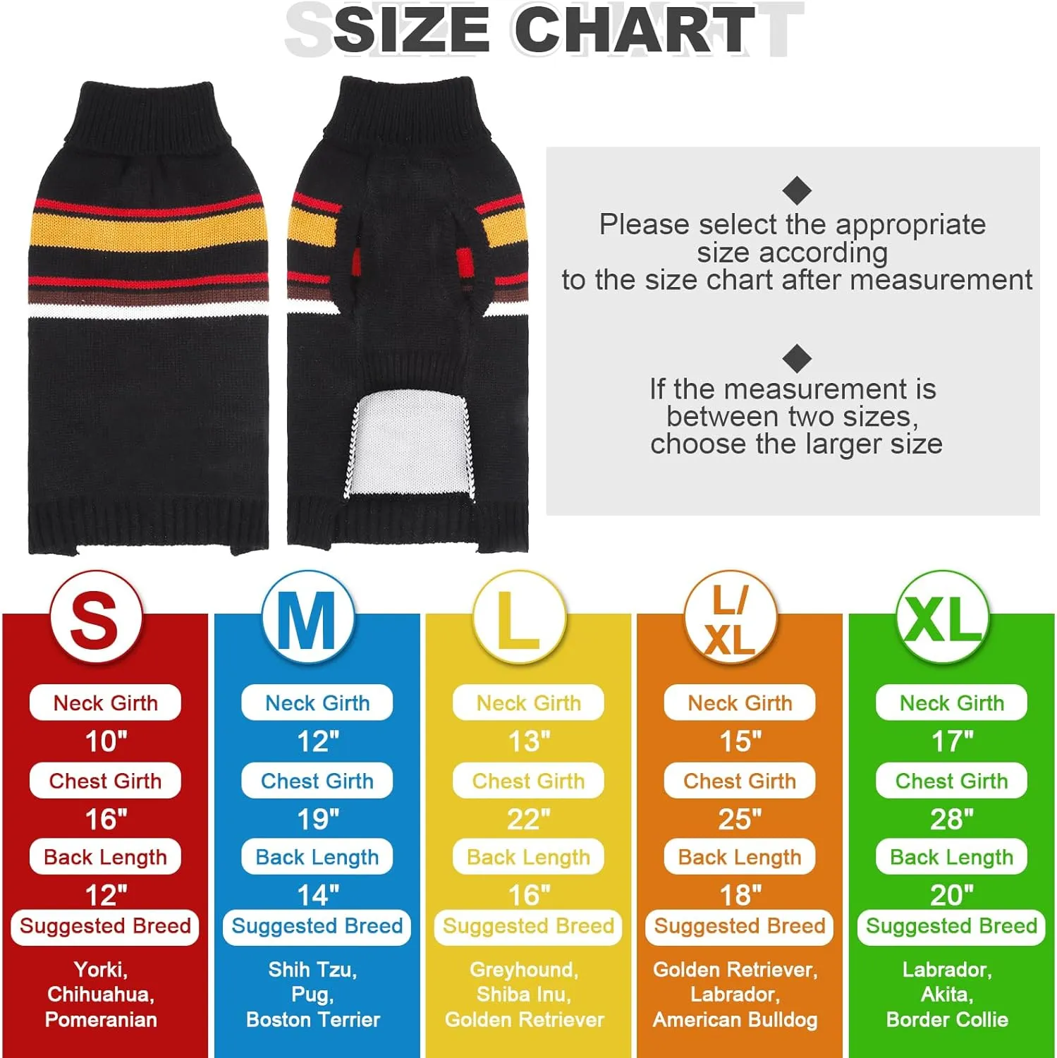 PAWCHIE Dog Sweater for Large Size Dog Girls Boys, Warm Coat Turtleneck Thick Dog Clothes with Leash Hole, Stretchy Knitted Dog Outfit for Small to Large Doggy Puppy Cat, Black L