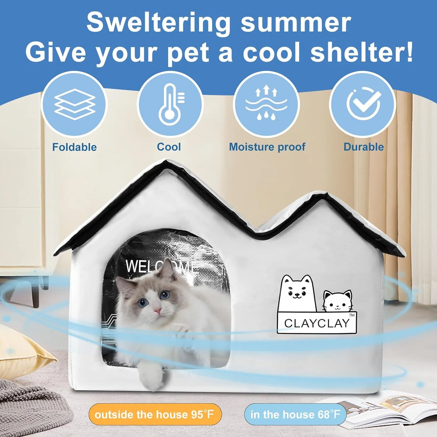 Pet Cooling House with Air Conditioning 10 Ice PacksSummer Shelter for Indoor Outdoor Feral Cats & Small Dogs with Winter Heating PadSuitable for All Seasons