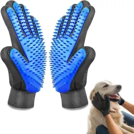 Pet Hair Removal Glove, Efficient Pets Hair Remover Mittens, Gentle Pet Grooming Glove Brush, Dog Washing Gloves for Long and Short Hair Dogs & Cats & Horses & Rabbits- 1 Pair (Blue)
