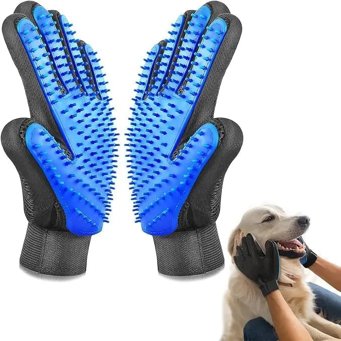 Pet Hair Removal Glove, Efficient Pets Hair Remover Mittens, Gentle Pet Grooming Glove Brush, Dog Washing Gloves for Long and Short Hair Dogs & Cats & Horses & Rabbits- 1 Pair (Blue)