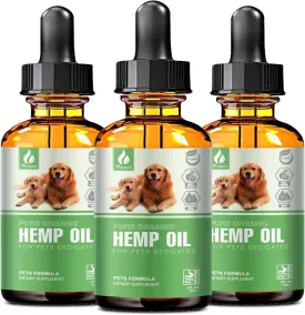 Pet Hemp Oil for Dogs and Cats - Organic Hemp Extract Drops for Sleep Aid Anxiety, Stress, Hip & Joint Pain Relief, Dog Calming Treats Rich in Omega 3-6-9 - Natural Pet Hemp Oil (3 Pack)