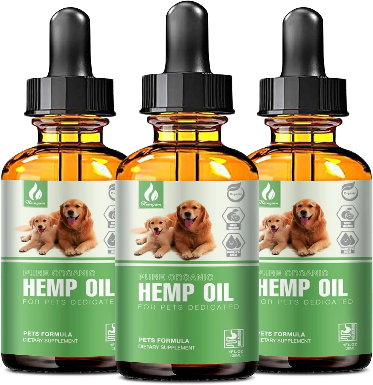 Pet Hemp Oil for Dogs and Cats - Organic Hemp Extract Drops for Sleep Aid Anxiety, Stress, Hip & Joint Pain Relief, Dog Calming Treats Rich in Omega 3-6-9 - Natural Pet Hemp Oil (3 Pack)