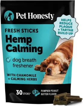Pet Honesty Hemp Calming Fresh Sticks - Dental Sticks for Dogs - Natural Dental Chews, Calming Support for Dogs, Reduce Hyperactivity and Anxiety, Freshen Dog Breath, Reduce Plaque   Tartar - (30 ct)