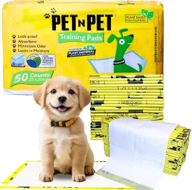 Pet N Pet 50 Counts Pee Pads for Dogs, 48% USDA Certified Plant Based Puppy Pee Pads, Unscented Dog Pad, Leak-Proof Training Pad for Dogs