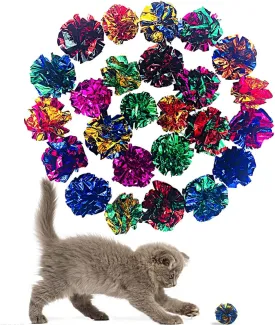 PET SHOW 20 Pcs Cat Crinkle Toy Ball 2.5inch Mylar Cat Pounce Chase Toys Colorful Paper Ball Chase Training Activity for Cats Kittens