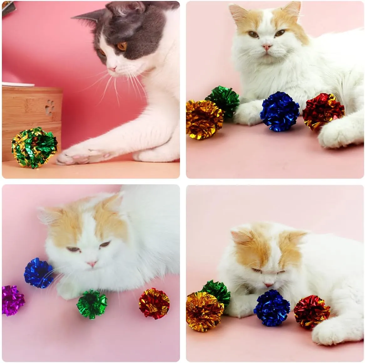 PET SHOW 20 Pcs Cat Crinkle Toy Ball 2.5inch Mylar Cat Pounce Chase Toys Colorful Paper Ball Chase Training Activity for Cats Kittens