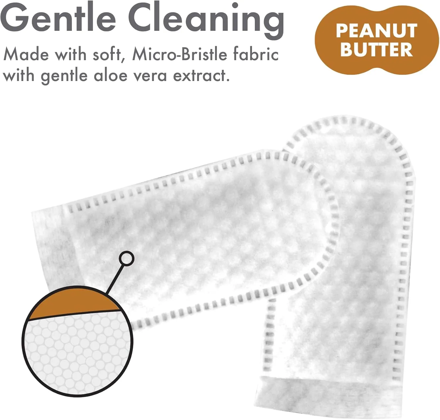 Petkin Fingertip Tooth Wipes for Dogs and Cats, 100 Finger Wipes - Slip-On, Snug Fit, Micro-Bristle Fabric - Cleans Teeth, Gums, Plaque & Tartar - Convenient, Ideal for Home and Travel - Peanut Butter