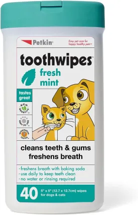 PETKIN Toothwipes Dogs/Ca Size 40ct Toothwipes Dogs/Cats 40ct