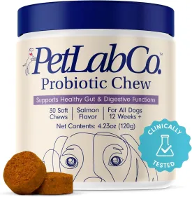 PetLab Co. Probiotics for Dogs, Support Gut Health, Occasional Diarrhea, Digestive Health & Seasonal Allergies - Salmon Flavor - 30 Soft Chews