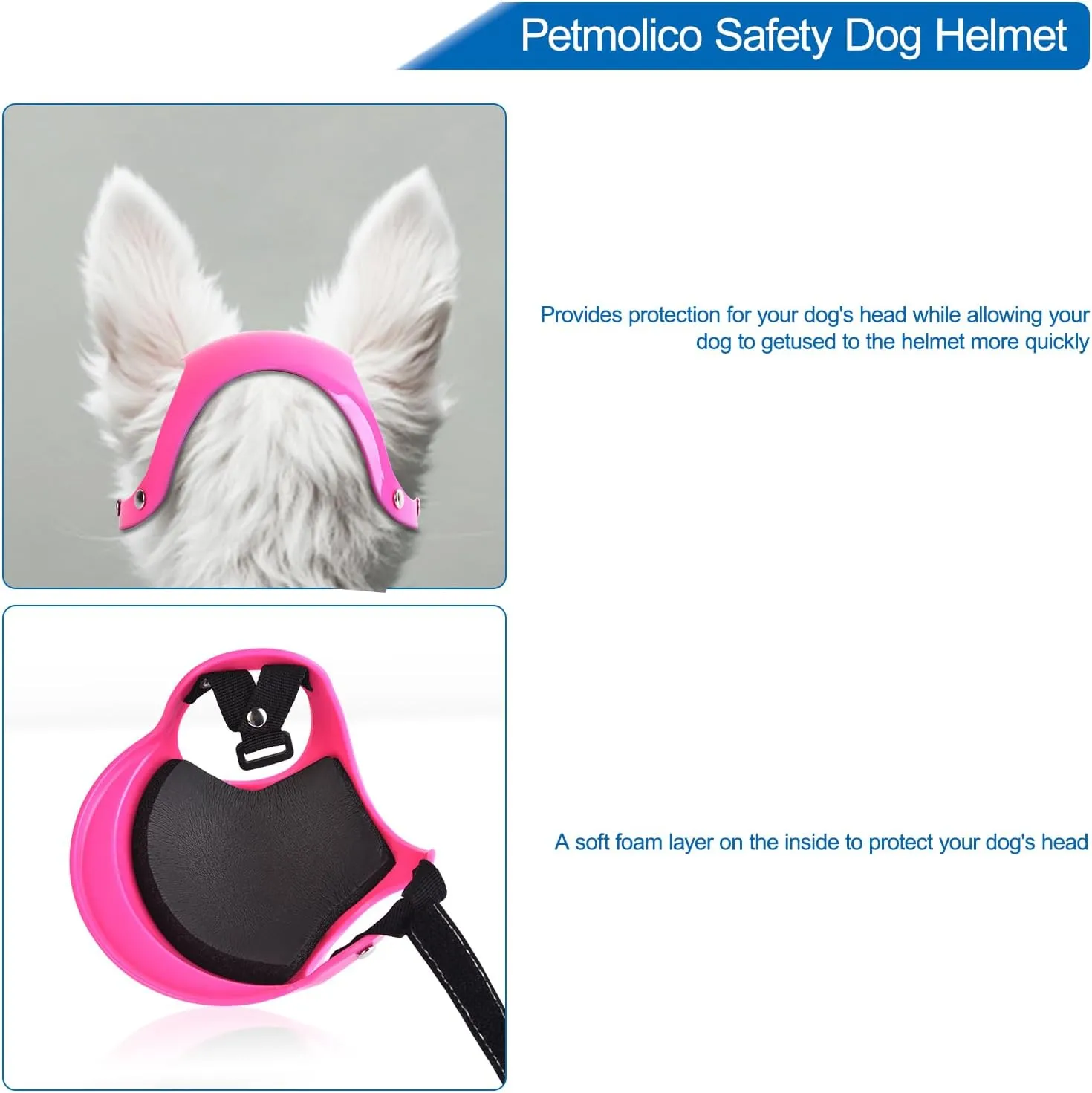 Petmolico Safety Helmets for Dogs, Dog Helmet with Ear Holes & Adjustable Strap, Dog Helmet for Small Dog for Outdoor Driving/Riding(Small,Pink)