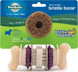 PetSafe Busy Buddy Bristle Bone - Treat-Holding Toy for Dogs - Treat Rings Included - Treats Thoroughly Mixed During Bake to Prevent Choking - Rigorously Tested Ingredients - Purple, Small