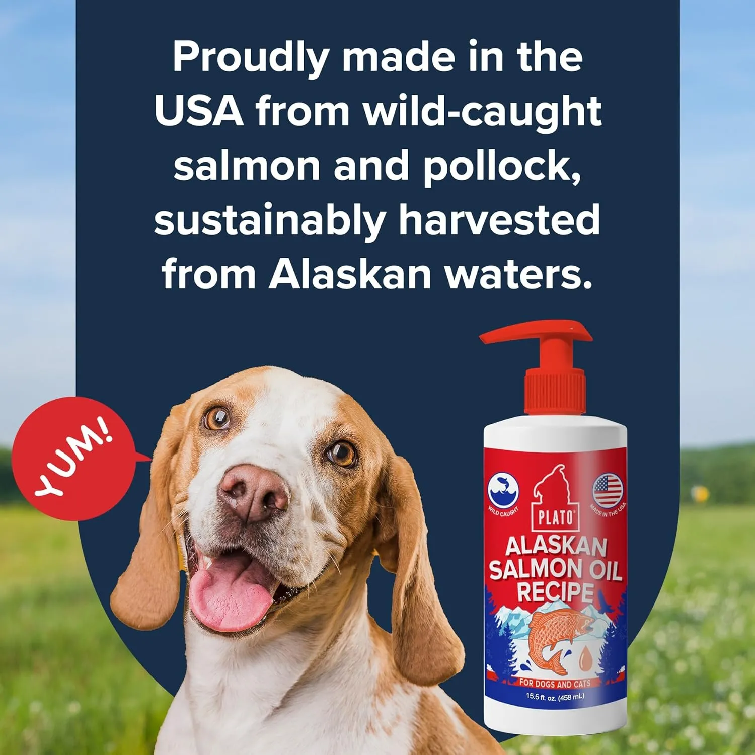 PLATO Wild Alaskan Salmon Oil Kibble Topper - Boost Dog Food with Omega 3 & 6 Fatty Acids - For Healthy Skin & Coat - 8 ounces