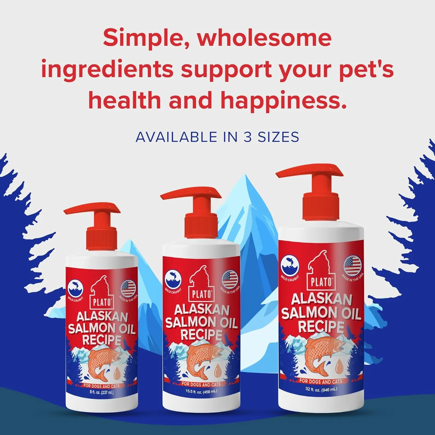 PLATO Wild Alaskan Salmon Oil Kibble Topper - Boost Dog Food with Omega 3 & 6 Fatty Acids - For Healthy Skin & Coat - 8 ounces