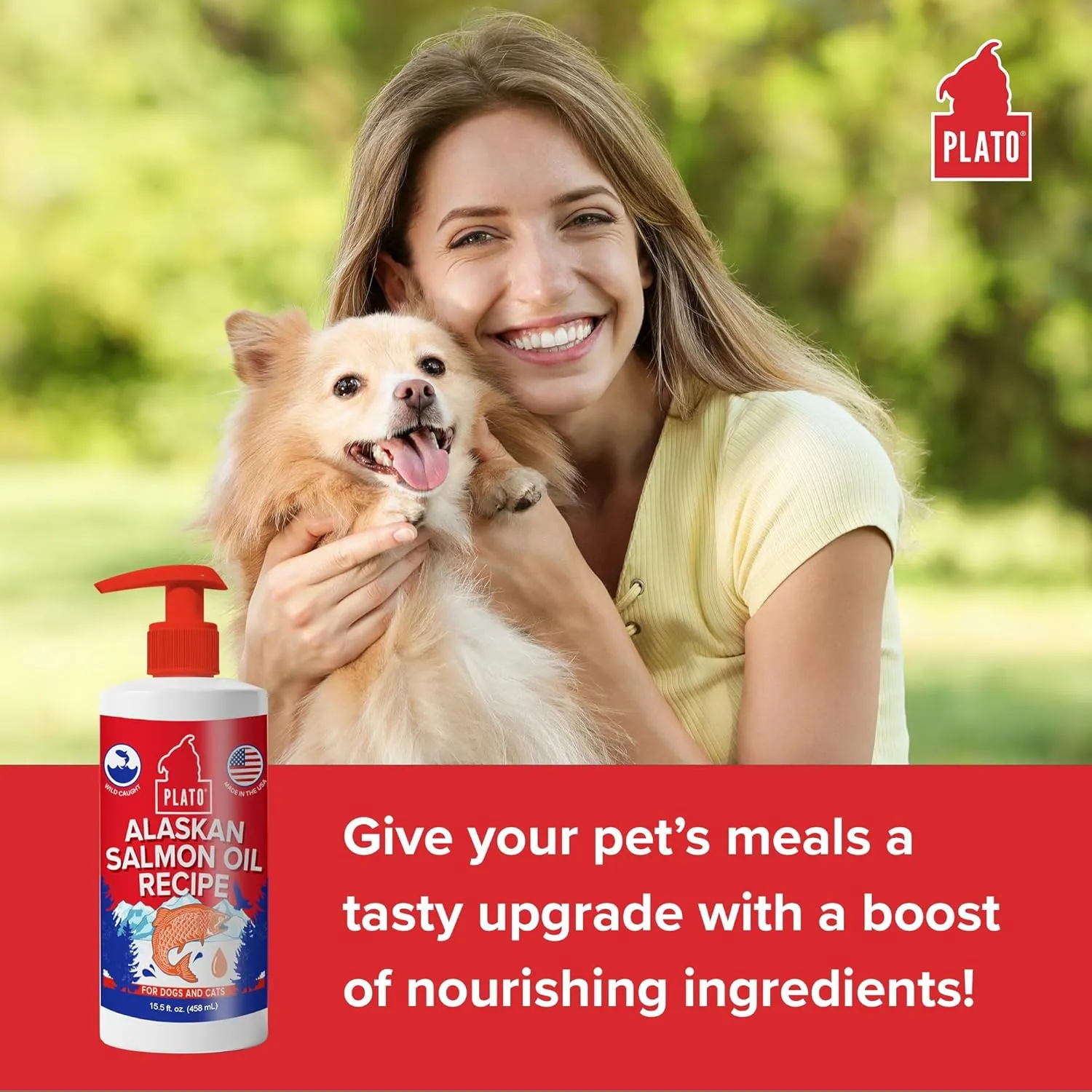 PLATO Wild Alaskan Salmon Oil Kibble Topper - Boost Dog Food with Omega 3 & 6 Fatty Acids - For Healthy Skin & Coat - 8 ounces