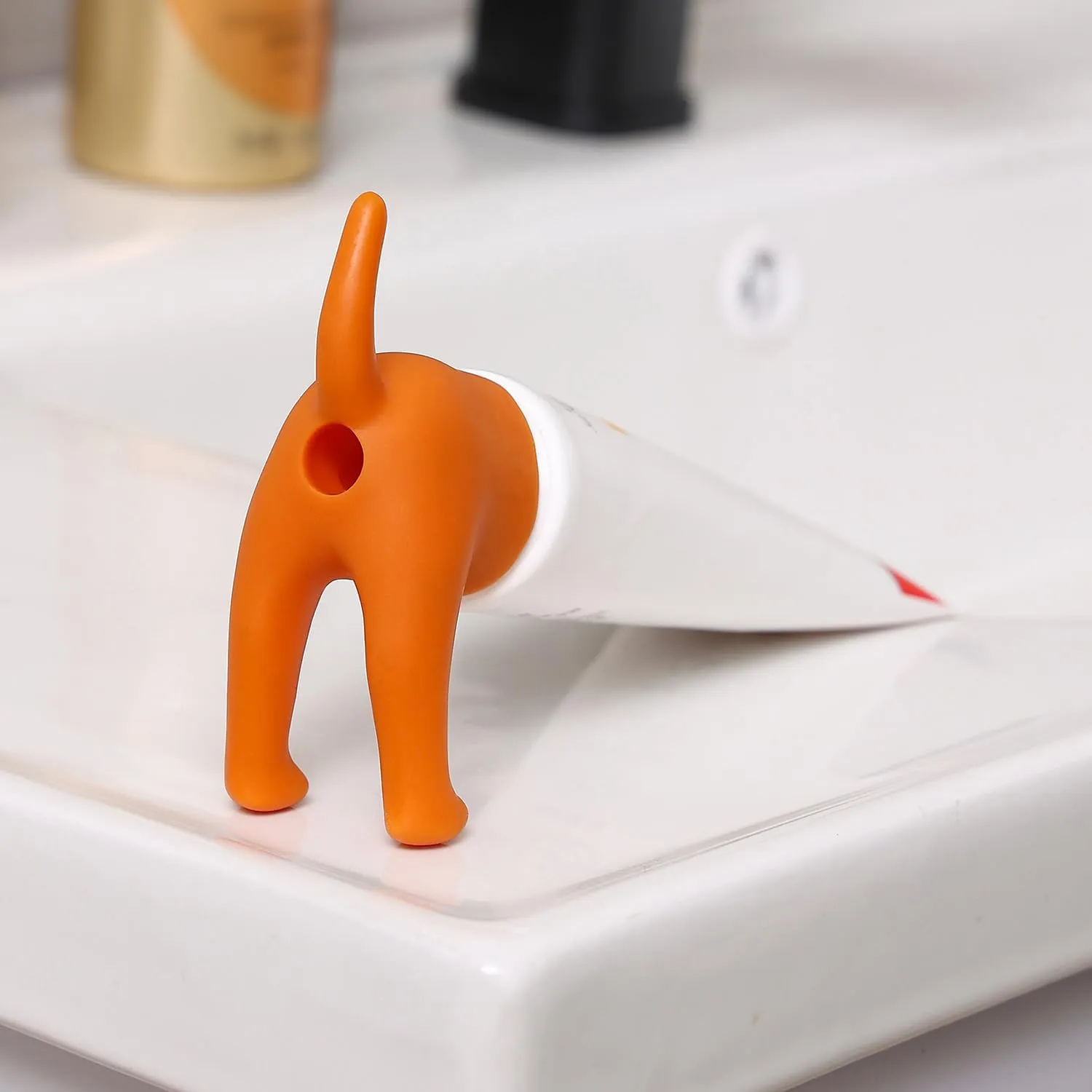 Pooping Dog Butt Toothpaste Topper, Dog Toothpaste Dispenser, Gag Gift Toothpaste Squeezer,Safe Nature Rubber with Stopper
