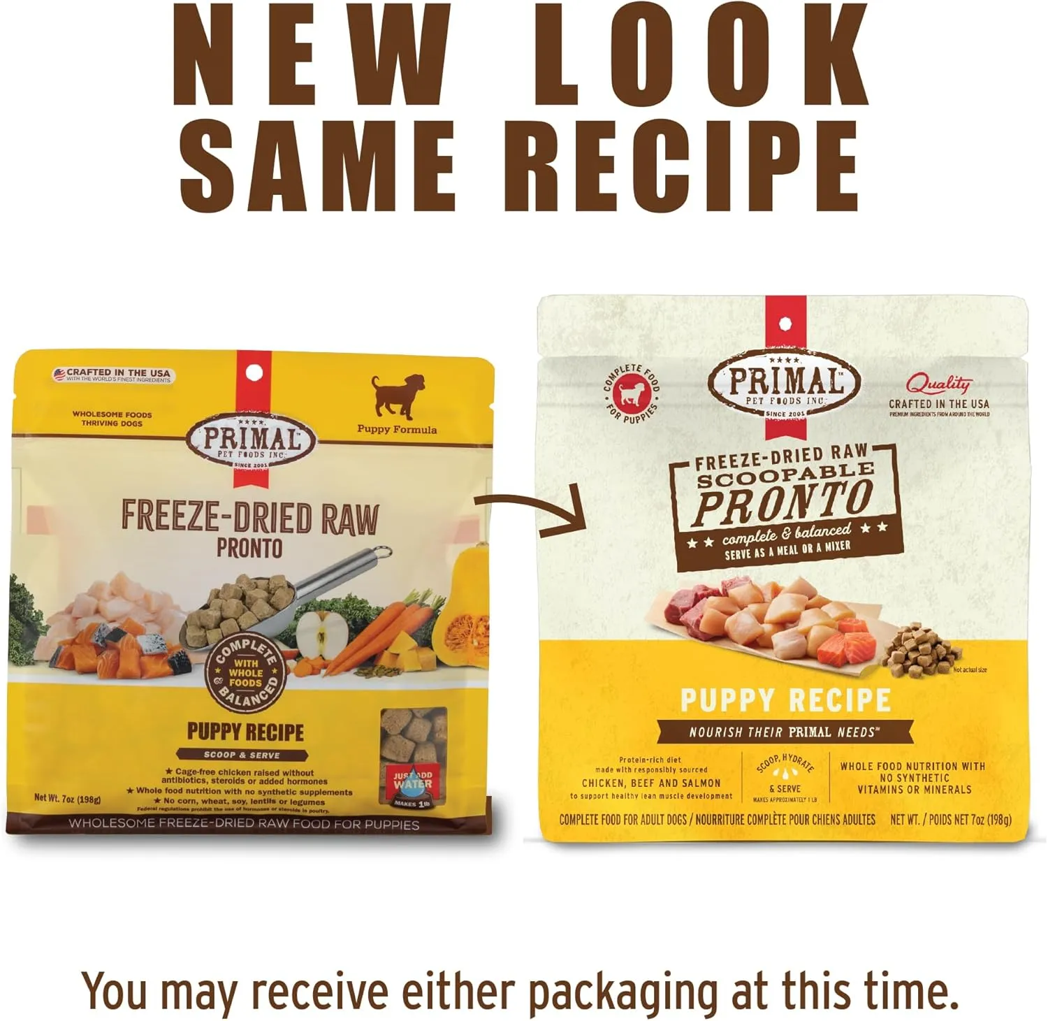 Primal Freeze Dried Puppy Dog Food, Pronto Mini Nuggets; Scoop & Serve, Complete & Balanced Meal; Also Use As Topper or Treat; Premium, Healthy, Grain Free, High Protein Raw Dog Food (7 oz)