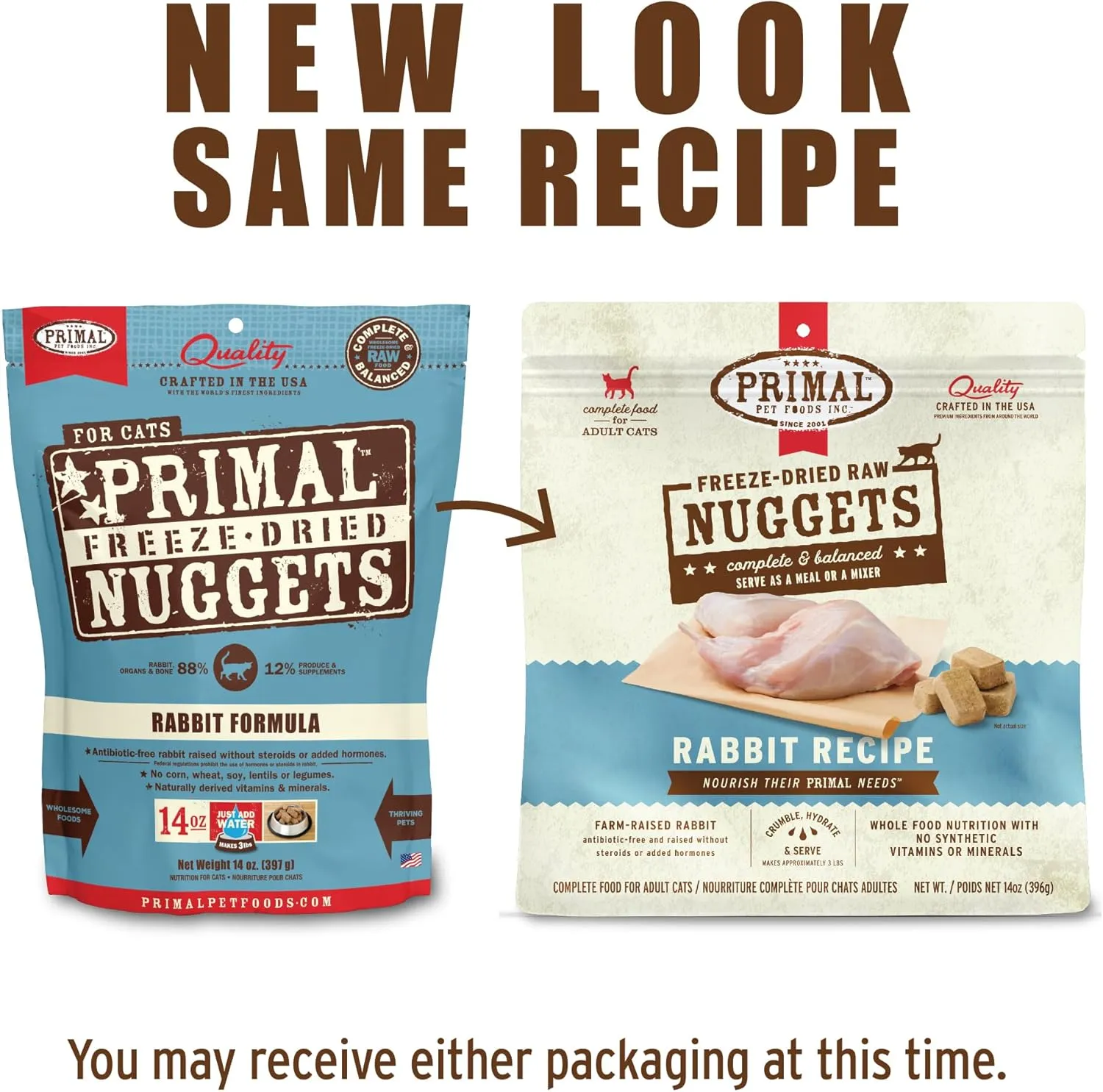 Primal Freeze Dried Raw Cat Food Nuggets Rabbit, Complete & Balanced Meal or Topper, Premium, Healthy, Grain Free, High Protein Raw Cat Food with Probiotics (5.5 oz)