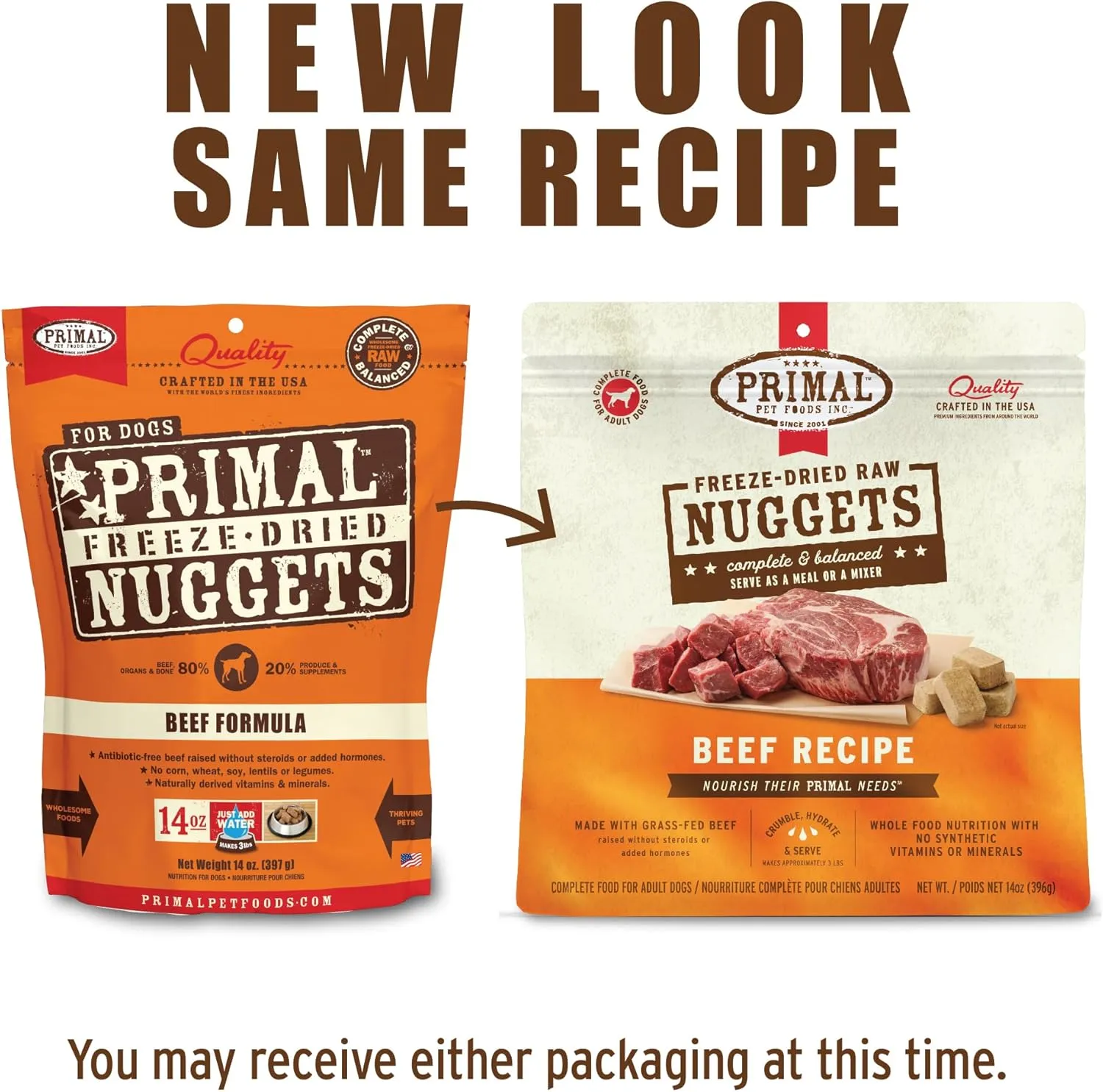 Primal Freeze Dried Raw Dog Food Nuggets, Beef, Complete & Balanced Meal, Also Use as Topper or Treat, Premium, Healthy, Grain Free, High Protein Raw Dog Food, 5.5 oz