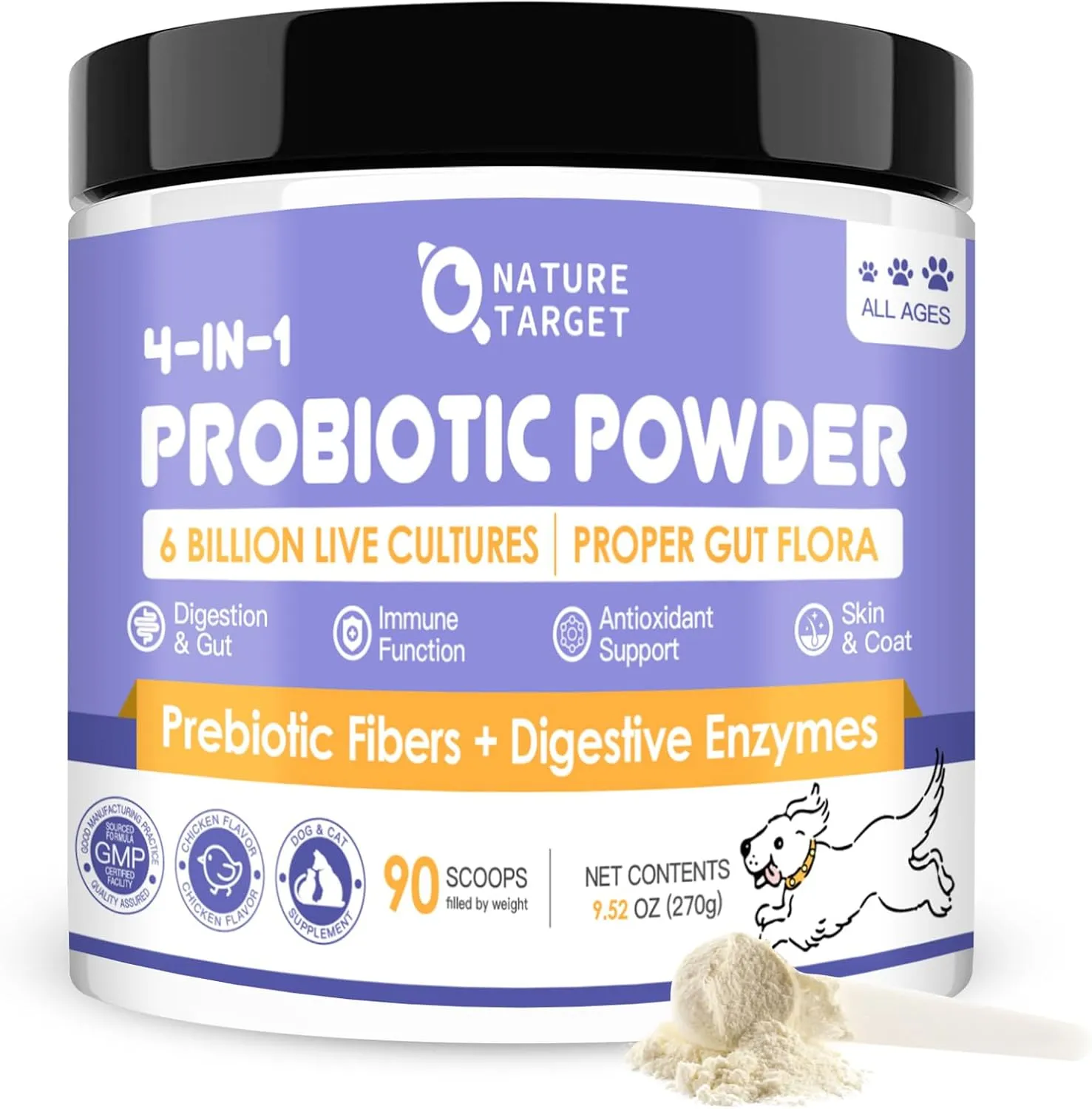 Probiotics for Dogs - Dog Probiotics, Plus Prebiotic, Digestive Enzymes, Fiber, Gut Health, Immune, Digestive Support, 6 Billion CFU Dog Probiotic Powder, 90 Scoops, Relieve Diarrhea, Loose Stool