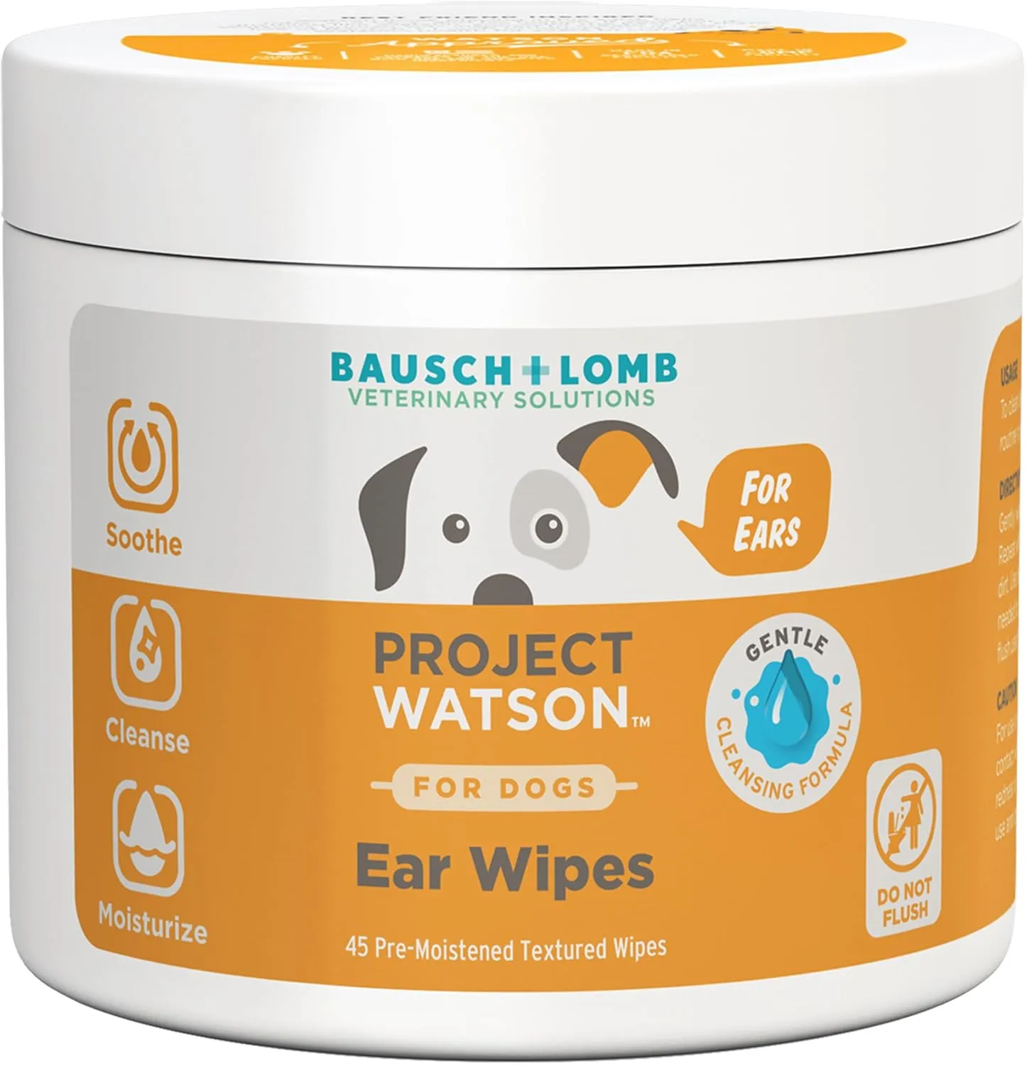 Project Watson Bausch   Lomb Dog Ear Wipes, Gentle pH Balanced Formula to Help Soothe, Cleanse & Moisturize, Contains Aloe Leaf Juice, Fragrance Free, 45 Pre-Moistened Textured Wipes