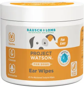 Project Watson Bausch   Lomb Dog Ear Wipes, Gentle pH Balanced Formula to Help Soothe, Cleanse & Moisturize, Contains Aloe Leaf Juice, Fragrance Free, 45 Pre-Moistened Textured Wipes
