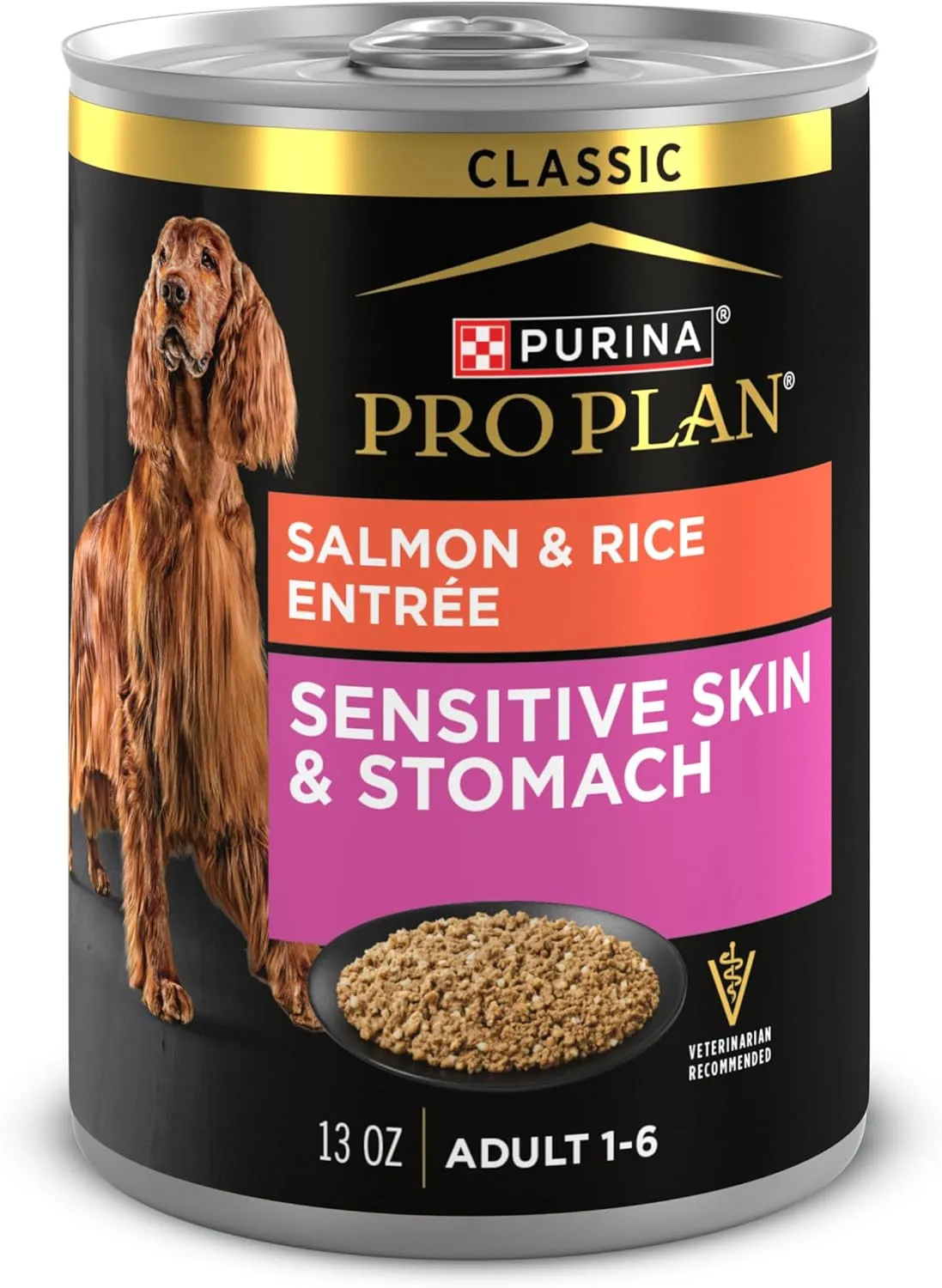 Purina Pro Plan Sensitive Skin and Stomach Dog Food Wet Classic Pate Salmon and Rice Entre - (Pack of 12) 13 oz. Cans