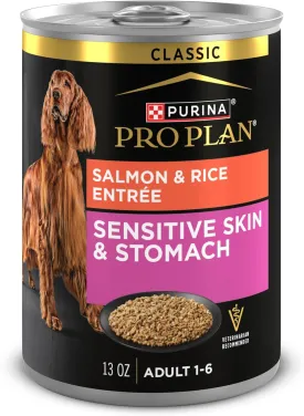 Purina Pro Plan Sensitive Skin and Stomach Dog Food Wet Classic Pate Salmon and Rice Entre - (Pack of 12) 13 oz. Cans