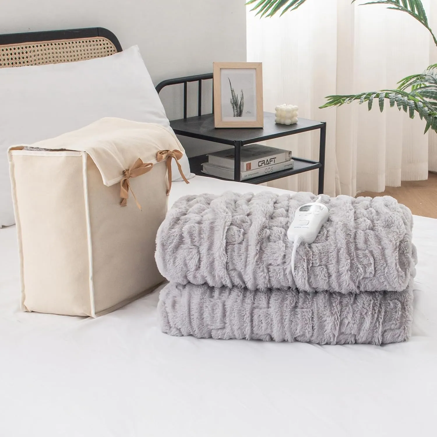 RHEIN HOME Electric Heated Blanket Queen 84"x 90", Soft Plush Faux Fur&Flannel, Fast Heating Blanket with 4 Heating Levels & 10H Auto Off, Machine Washable, Overheat Protection ETL Certified (Gray)