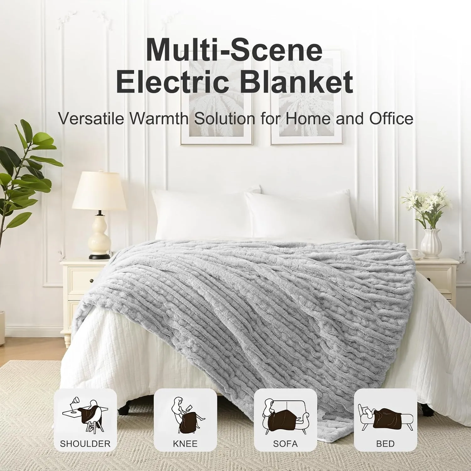 RHEIN HOME Electric Heated Blanket Queen 84"x 90", Soft Plush Faux Fur&Flannel, Fast Heating Blanket with 4 Heating Levels & 10H Auto Off, Machine Washable, Overheat Protection ETL Certified (Gray)