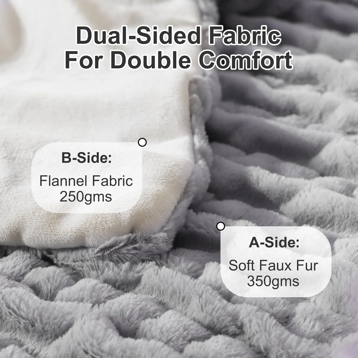 RHEIN HOME Electric Heated Blanket Queen 84"x 90", Soft Plush Faux Fur&Flannel, Fast Heating Blanket with 4 Heating Levels & 10H Auto Off, Machine Washable, Overheat Protection ETL Certified (Gray)