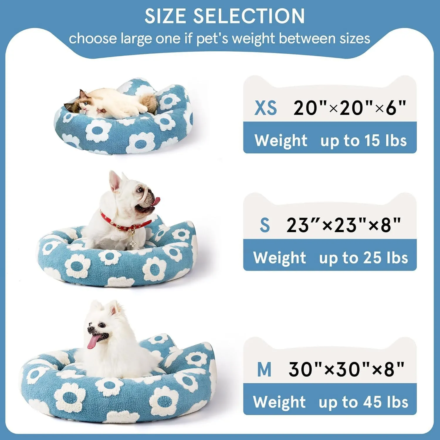 Round Dog Bed for Small Dogs & Cats -Washable Dount Cute Cat Bed for Indoor Cats, Orthopedic Sherpa Fleece Soft Cozy Calming Pet Bed with Removable Zipper Cover (Blue, (23x23x8inches))